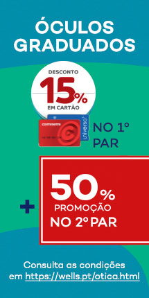 &Oacute;culos Graduados - desconto 15% em Cart&atilde;o Continente no 1&ordm; par + 50% promo&ccedil;&atilde;o no 2&ordm; par - Marcar consulta! Consulta condi&ccedil;&otilde;es em http://wells.pt/otica.html